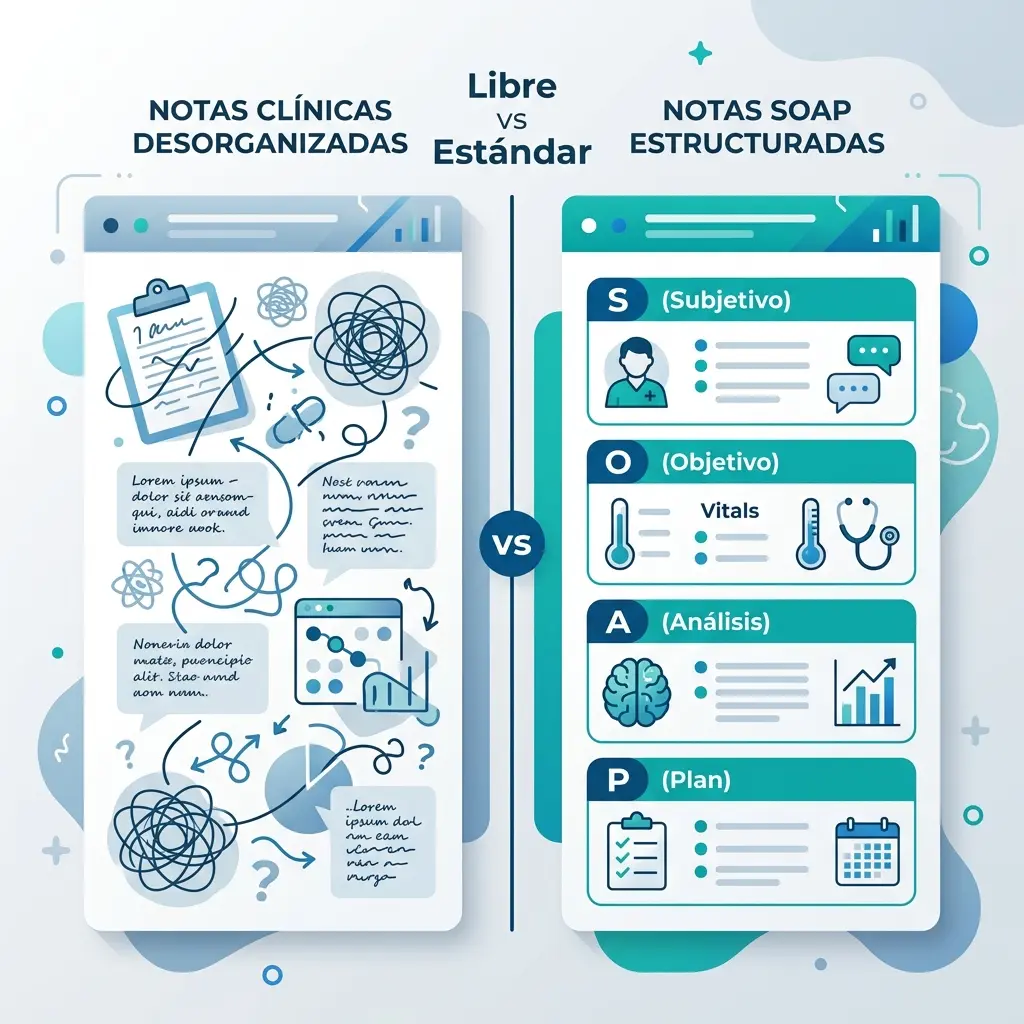 Diferencia entre notas clínicas libres y notas SOAP estandarizadas